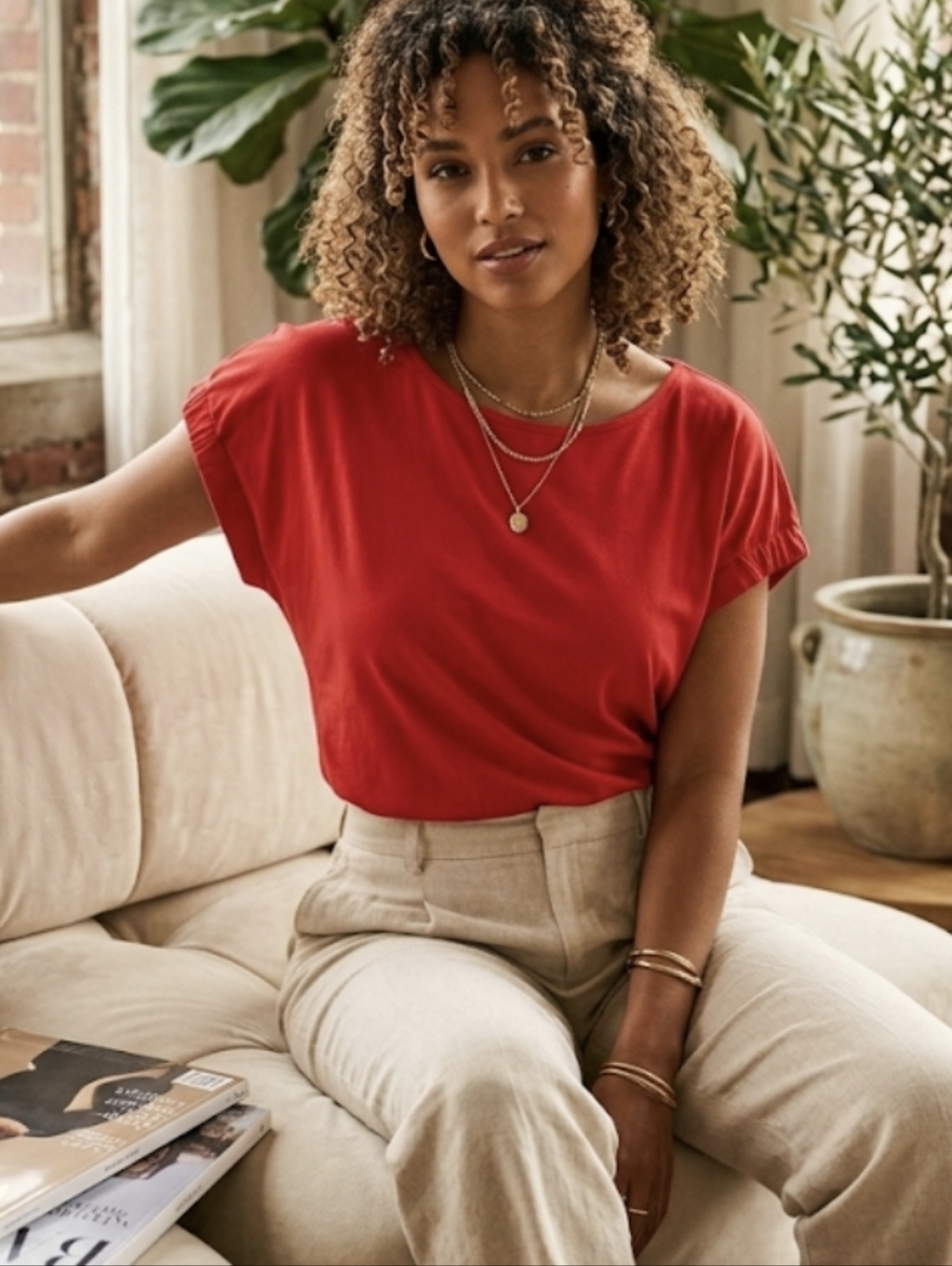 DKNY Red Crewneck Short Sleeve Tee